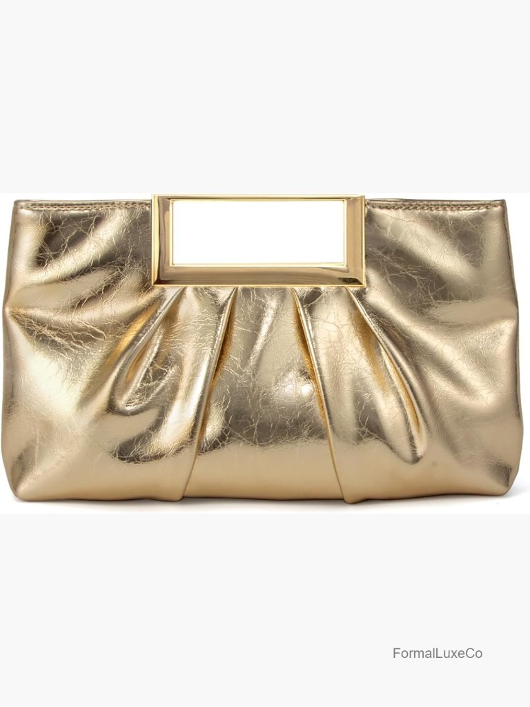 Vegan Leather Evening Clutch Gold-Tone Chain Strap Formal Handbag